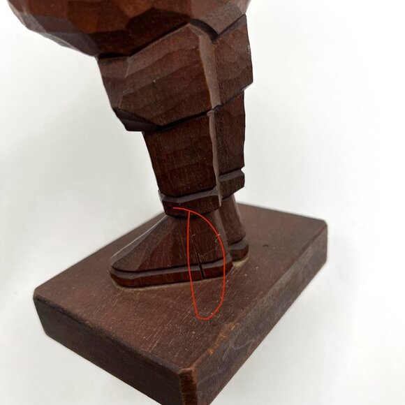 Vintage Hand Carved Brown Wooden Folk Art Figurine Rustic Man Mid Century Statue - Picture 8 of 10